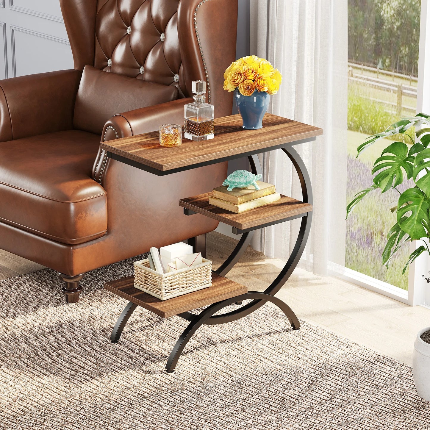 ✨ C-Shape Wood End Table