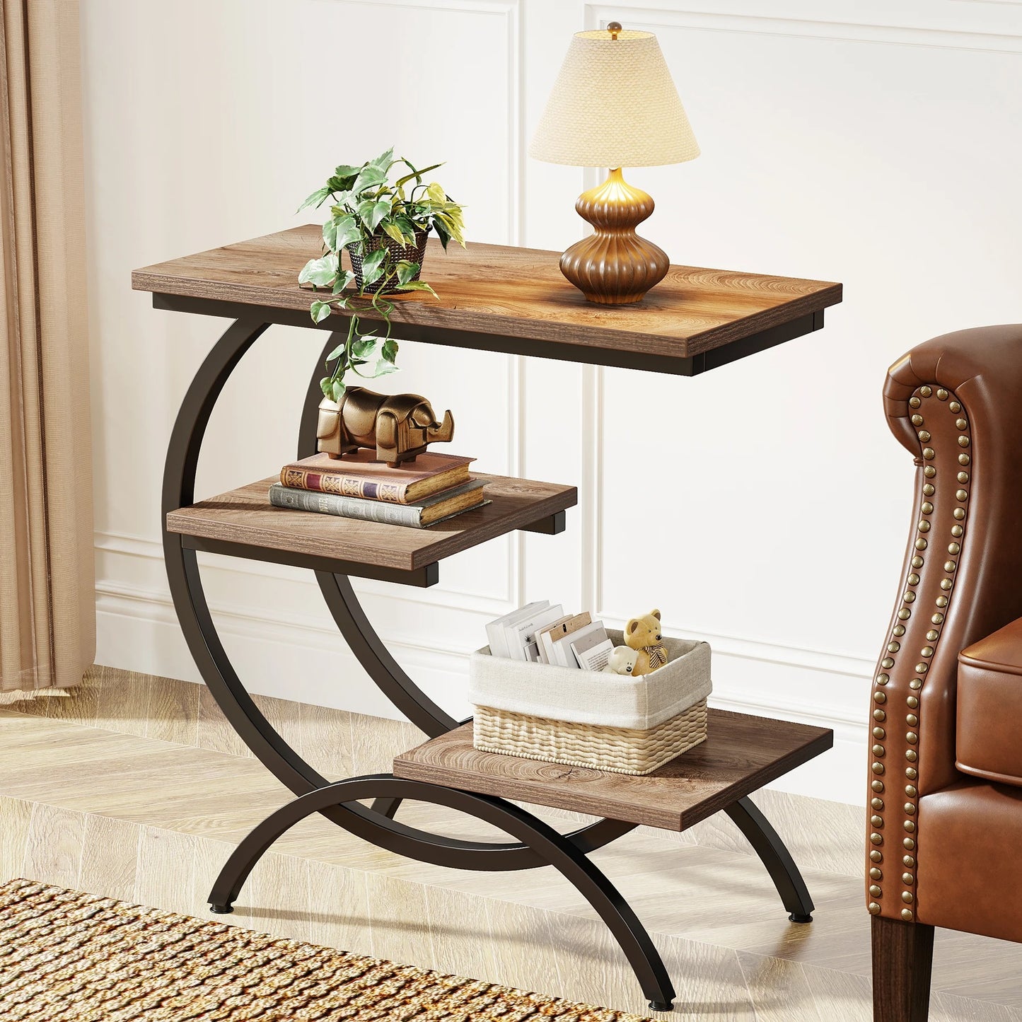 ✨ C-Shape Wood End Table